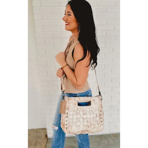 BedStu Orchid Bag, Woven Leather Crossbody / Shoulder Bag – Distressed Bronze - Picture 1 of 9